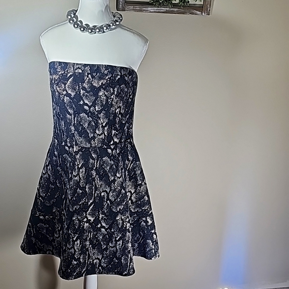Strapless Snakeskin Print FIT AND FLARE DRESS
